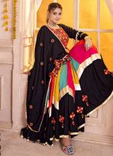 Multicolor-black lehenga choli for Garba with lampi border & mirror work